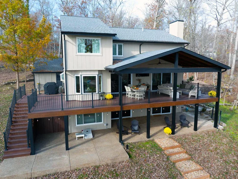 Elevated covered deck with mountain views in Sevier County